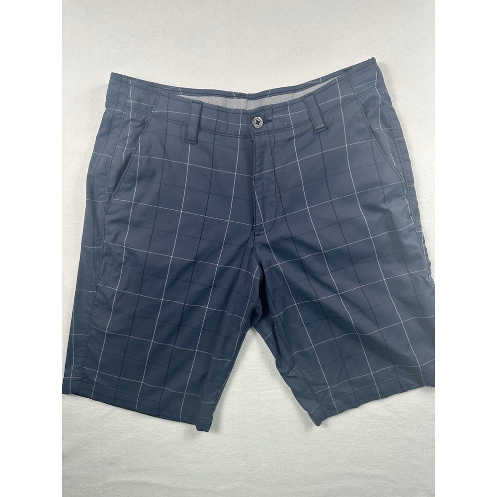Under Armour Mens HeatGear Golf Shorts 34‎ Navy Blue Plaid Windowpane Loose Fit